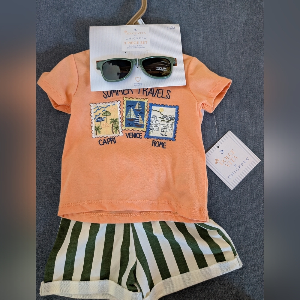 Chick Pea Orange Summer Travels Tee and Shorts Set